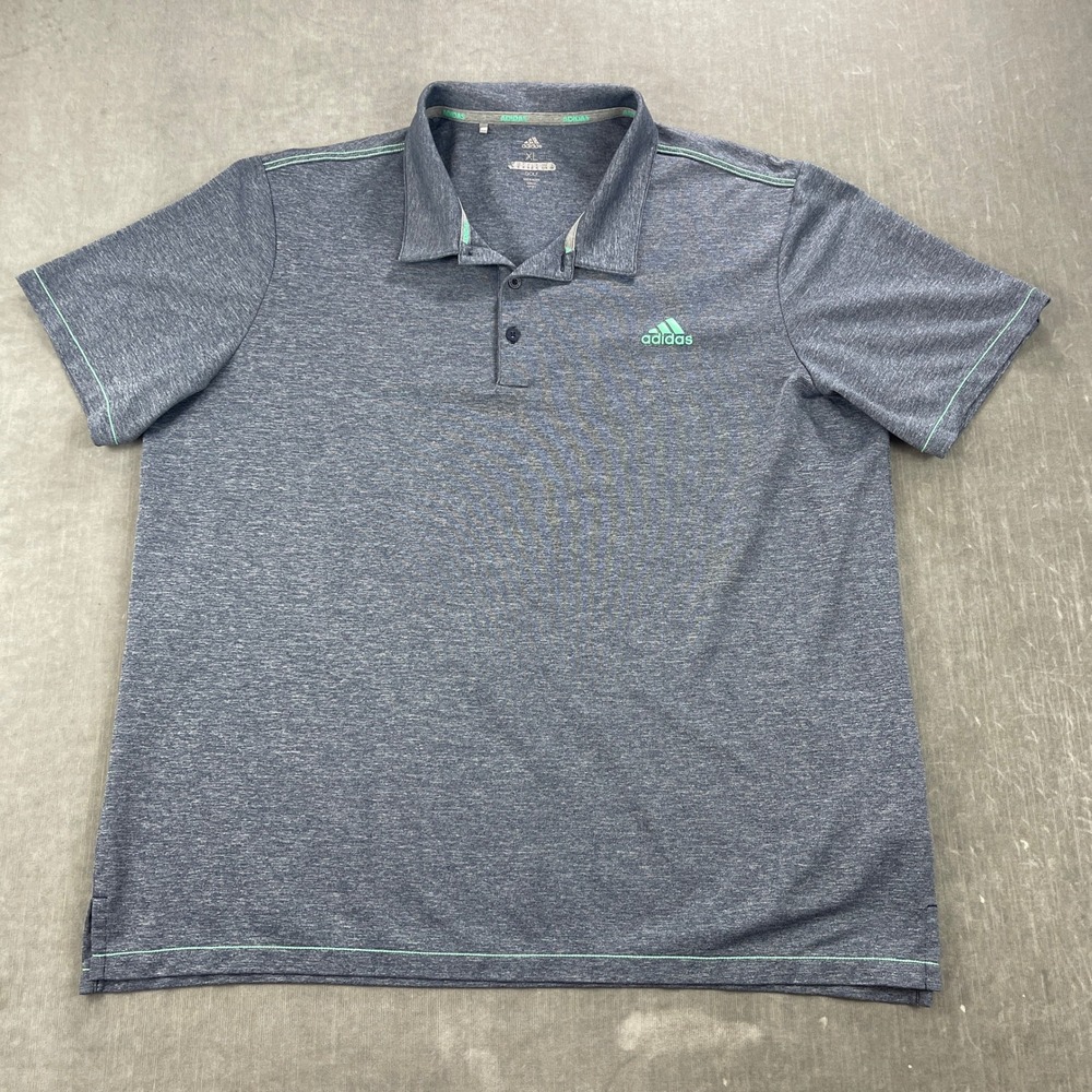 Adidas Mens X-Large Navy Blue Golf Polo Shirt Mint Green Accents‎ Heathered